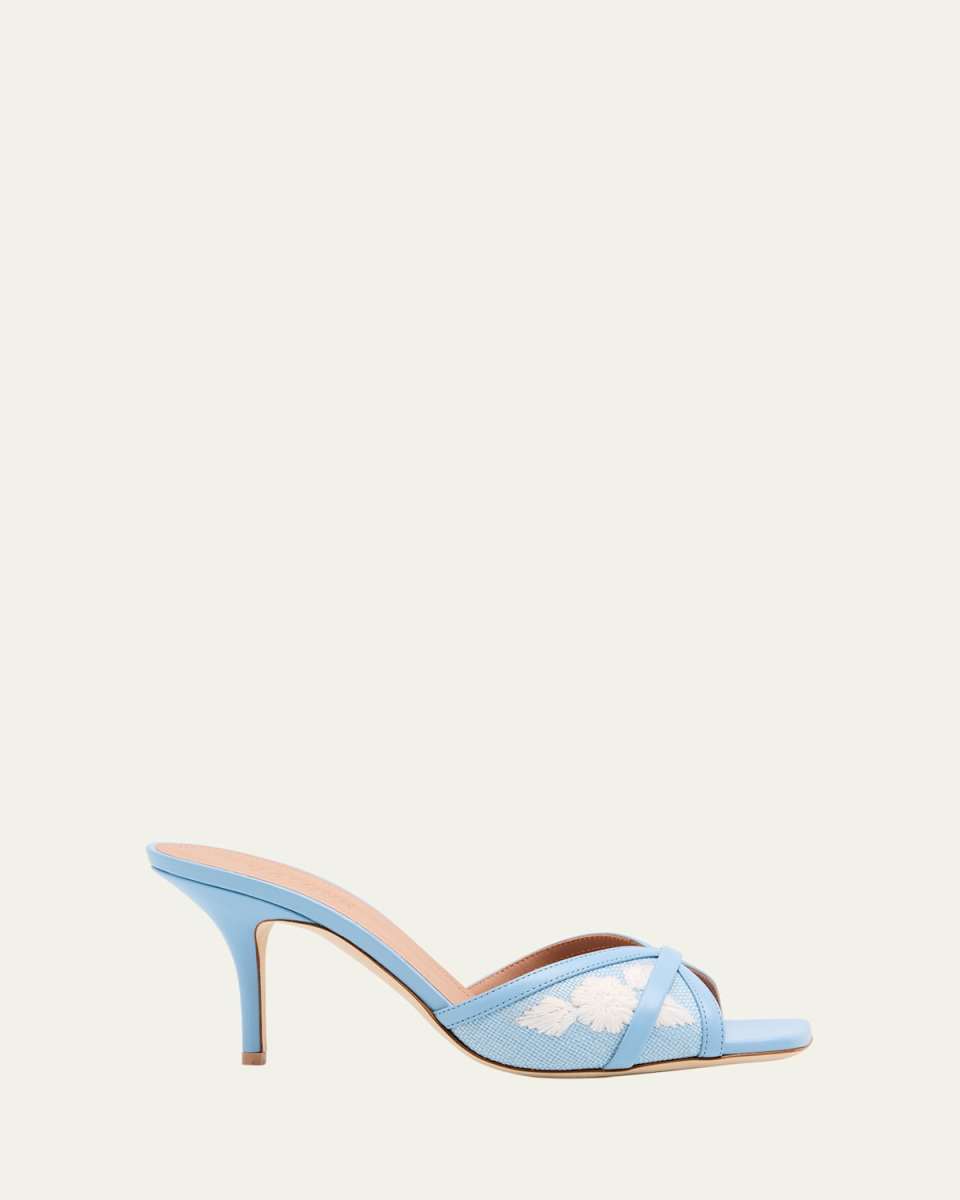 Perla Raffia Leather Stiletto Slide Sandals